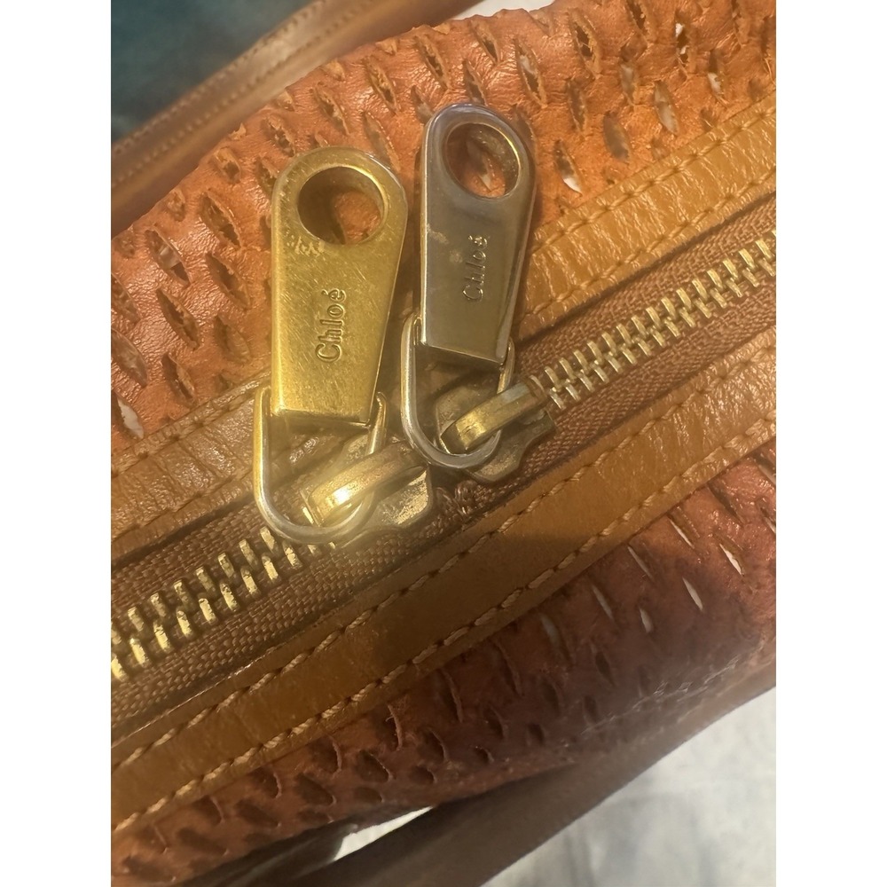 Chloé Brown Leather Perforated Satchel Tote‎ Bag - Picture 8 of 9